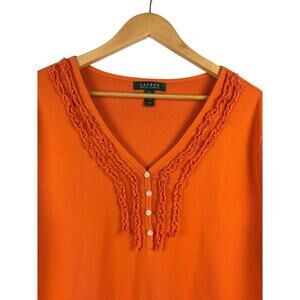 Lauren Women’s Orange Short Sleeve Cotton Blouse Size 2X – Button Detail Top